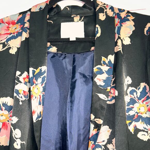 NWOT Anthropologie Ett:Twa Black & Floral Silky Feel Blazer Size XS - Picture 5 of 7